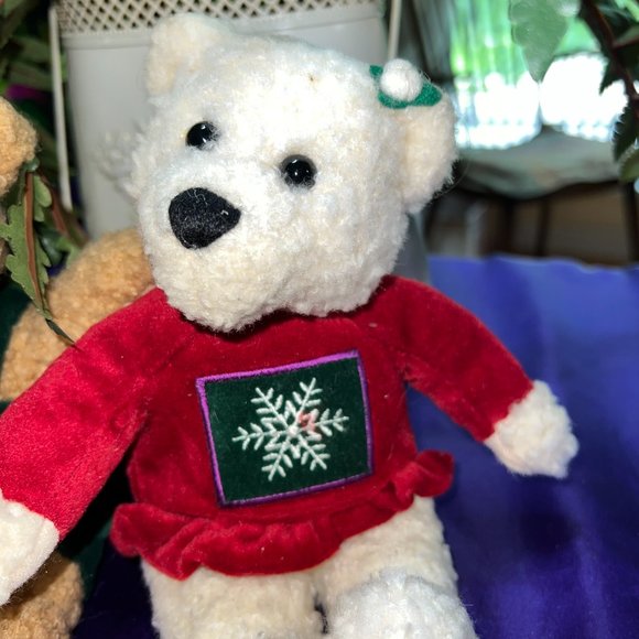 VTG📌Hallmark Christmas Kissing Mistletoe Teddy Bears Plush Animals Love & Kiss - Picture 3 of 14